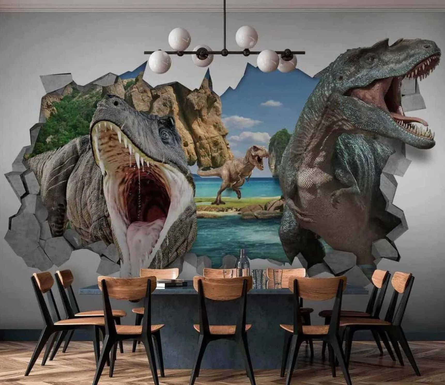 Majestic 3D Dinosaur Roaming through Prehistoric Landscape Wallpaper