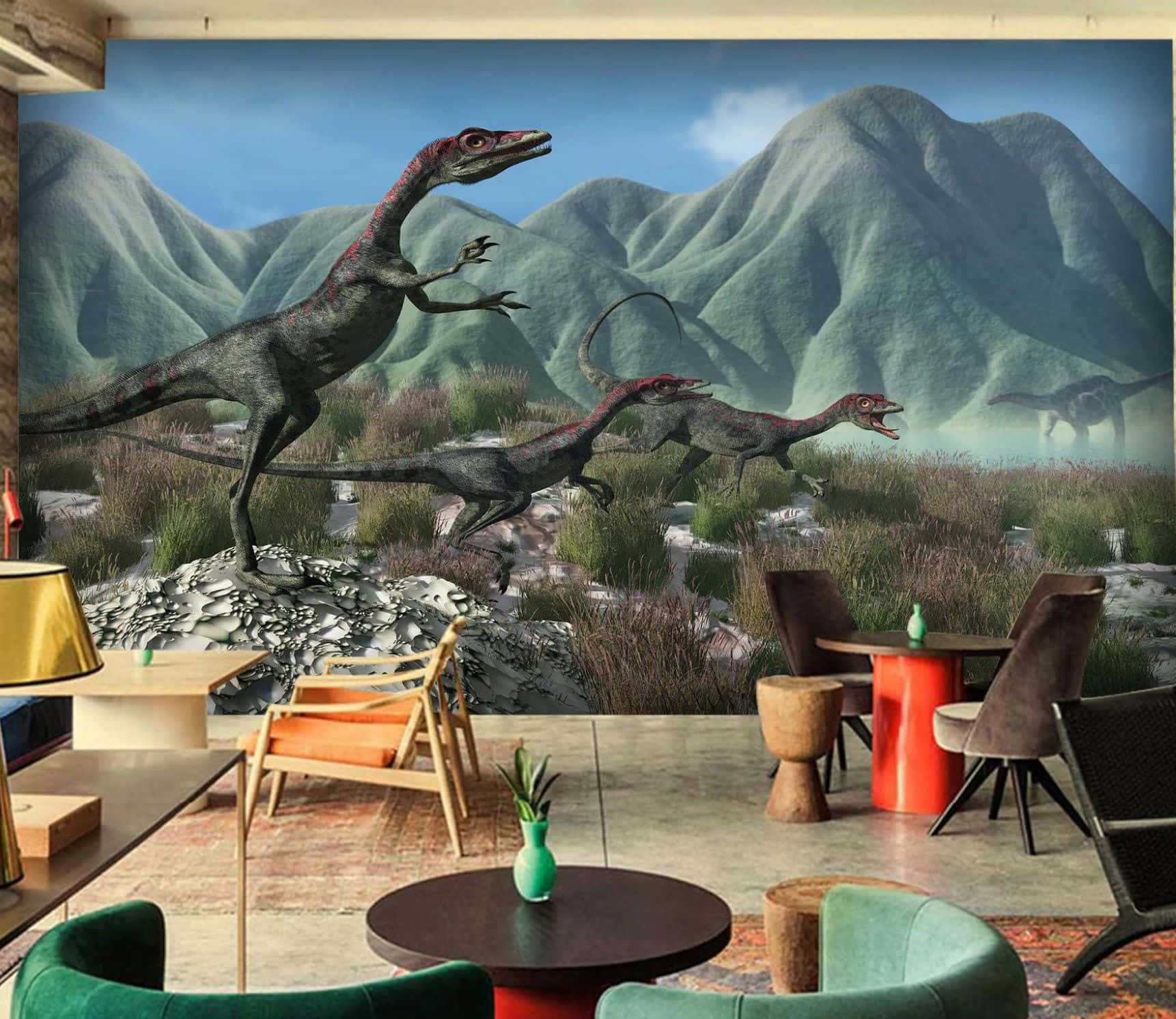 Majestic 3D Dinosaur Roaming in a Vibrant Prehistoric Landscape Wallpaper