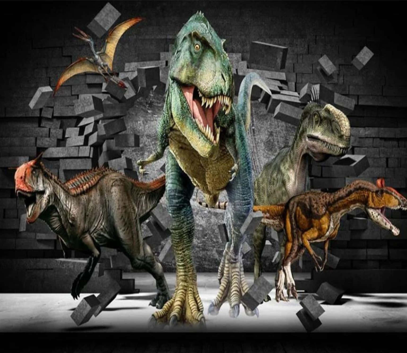 3D Dinosaur Roaring in a Prehistoric Landscape Wallpaper
