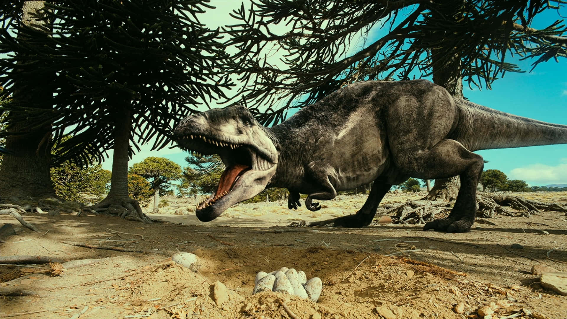 Majestuosodinosaurio En 3d Vagando Por La Naturaleza Salvaje Fondo de pantalla