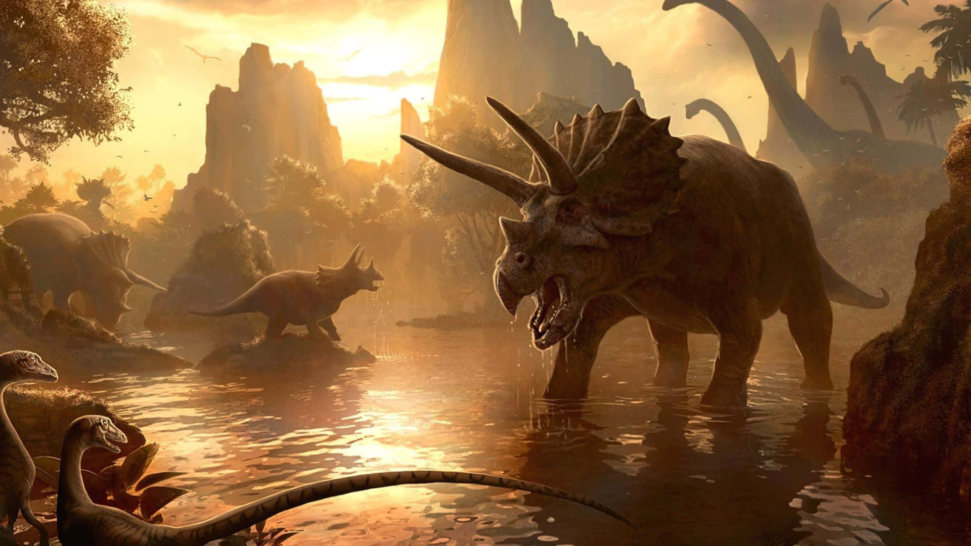 Dinosaurio3d Rugiendo En Un Bosque Prehistórico. Fondo de pantalla