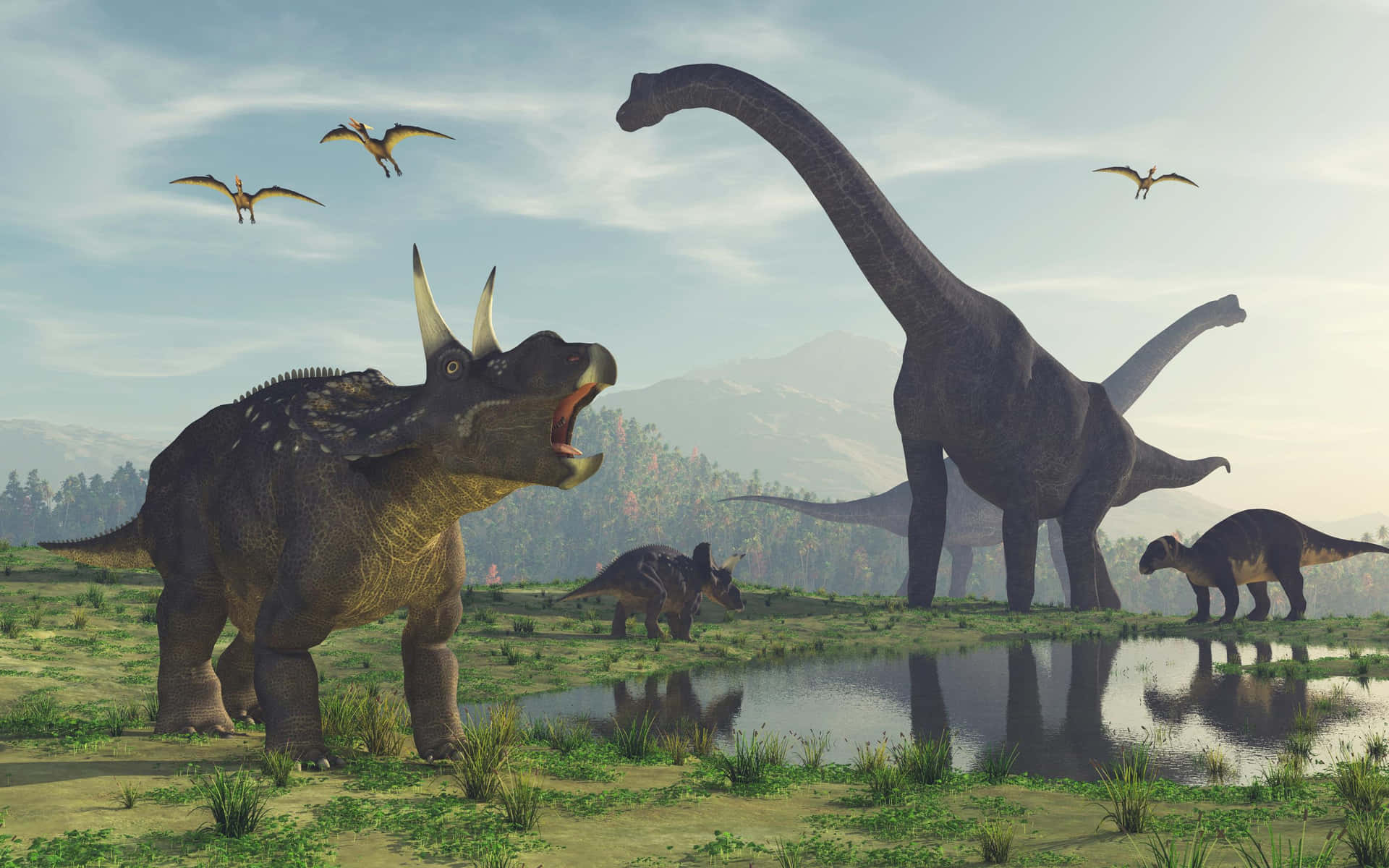 Majestic 3D Dinosaur Roaming the Wilderness Wallpaper