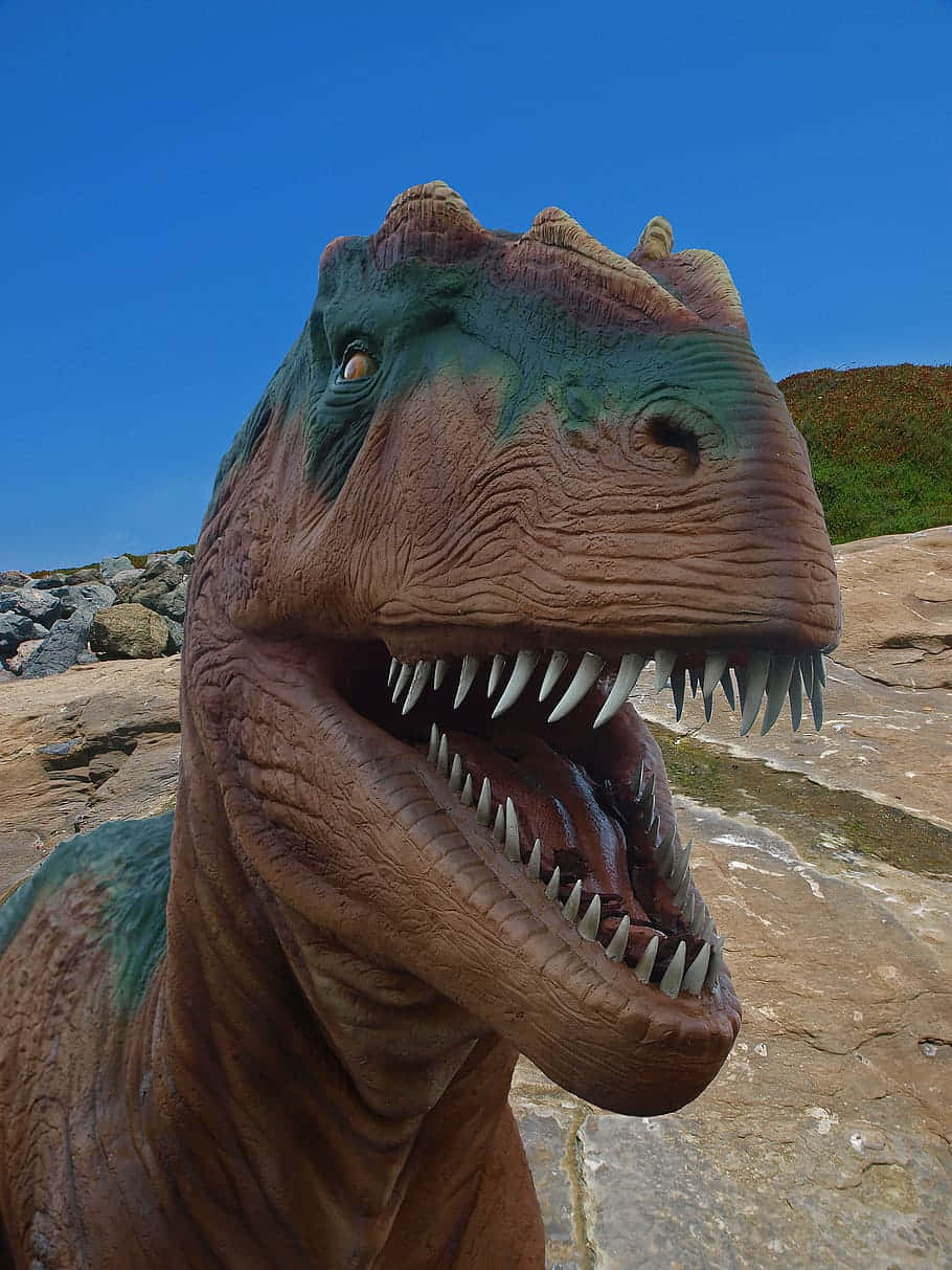 Stunning 3D Dinosaur Roaring in its Natural Habitat Wallpaper