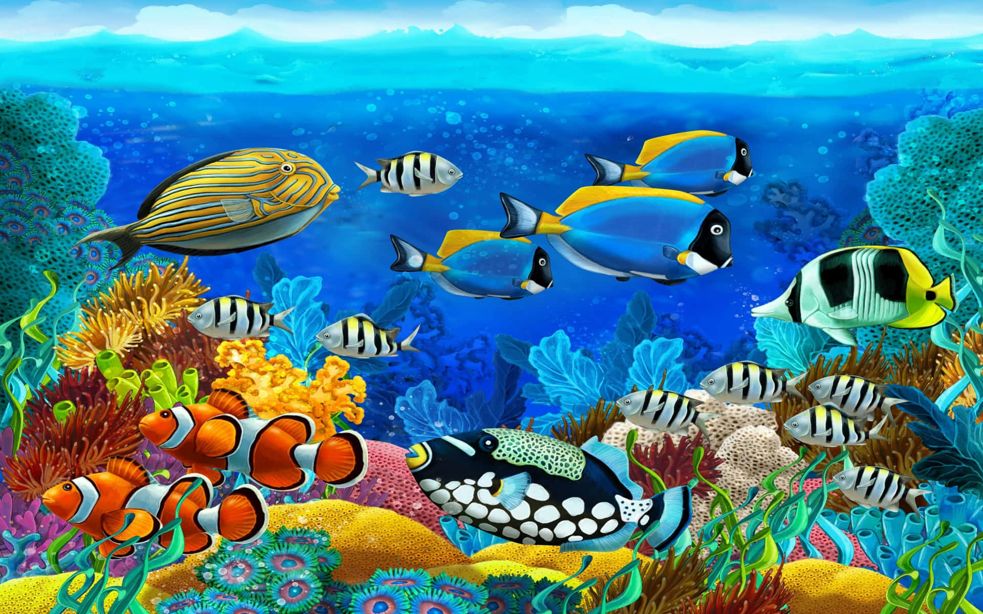 Majestic 3D fish underwater scene Wallpaper