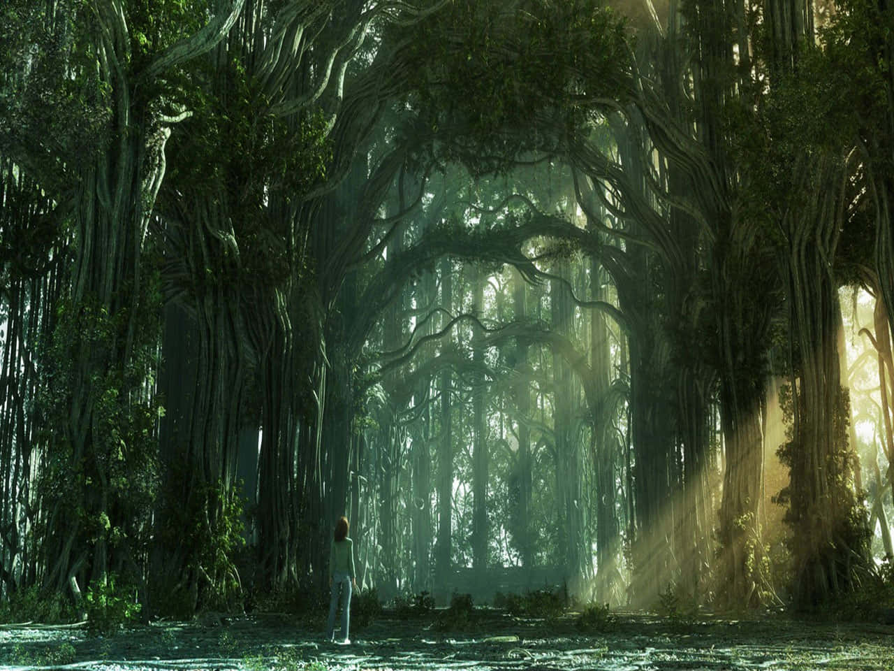 Encantadorpaisaje De Bosque En 3d Con Colores Verdes Exuberantes. Fondo de pantalla