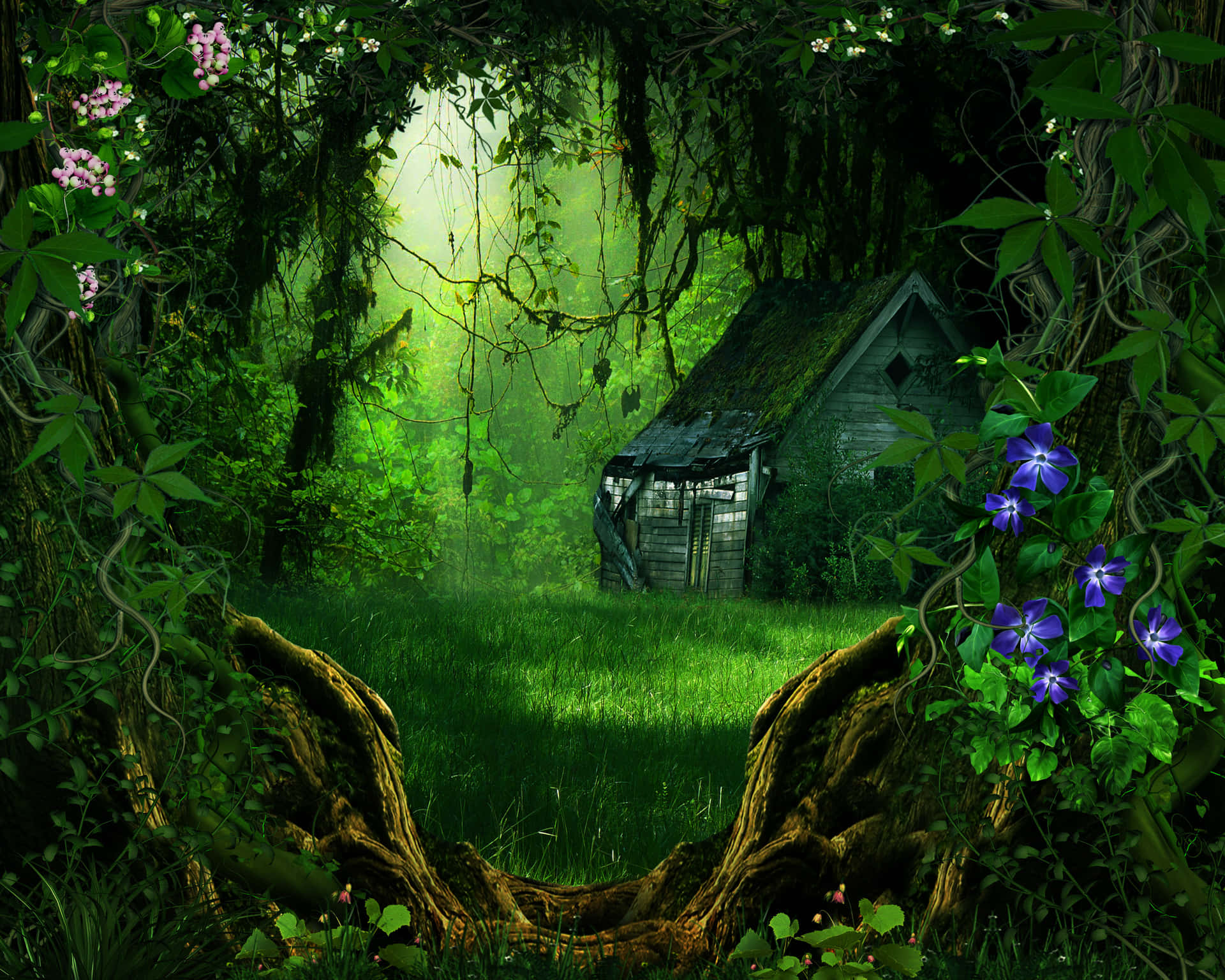 Caption: Enchanting 3D Forest Landscape Wallpaper