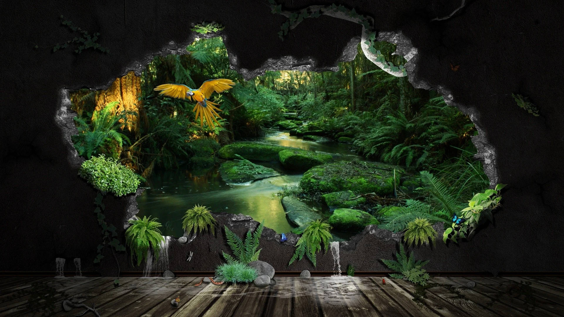 3D Forest View Wall Painting Wallpaper