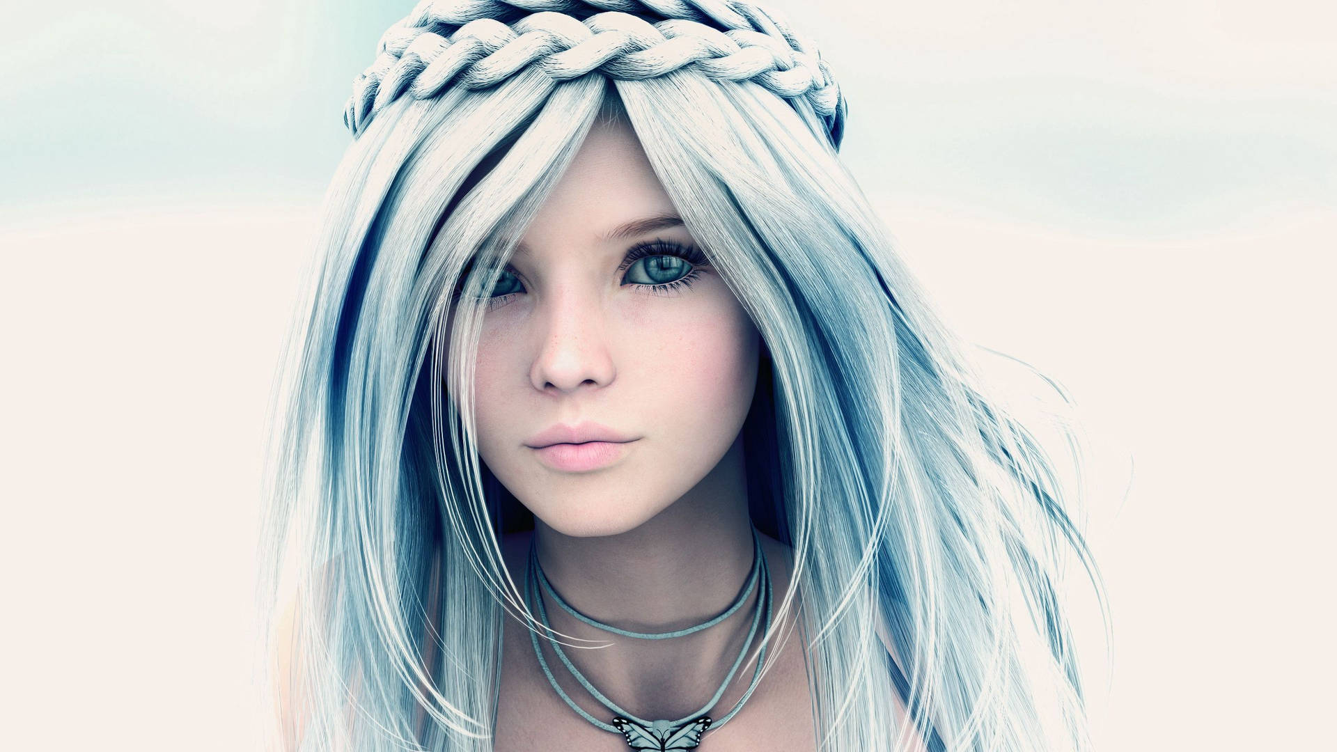 Head shot of 3D Girl With Blue Hair wallpaper