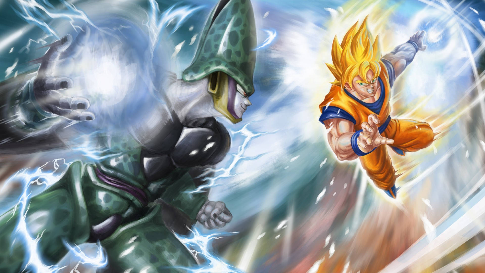 3D Goku Super Saiyan Versus Cell Wallpaper