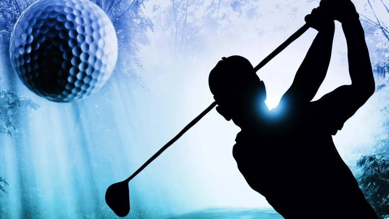 Siluetade Hombre Practicando Golf En 3d Para El Escritorio De La Computadora O El Móvil. Fondo de pantalla