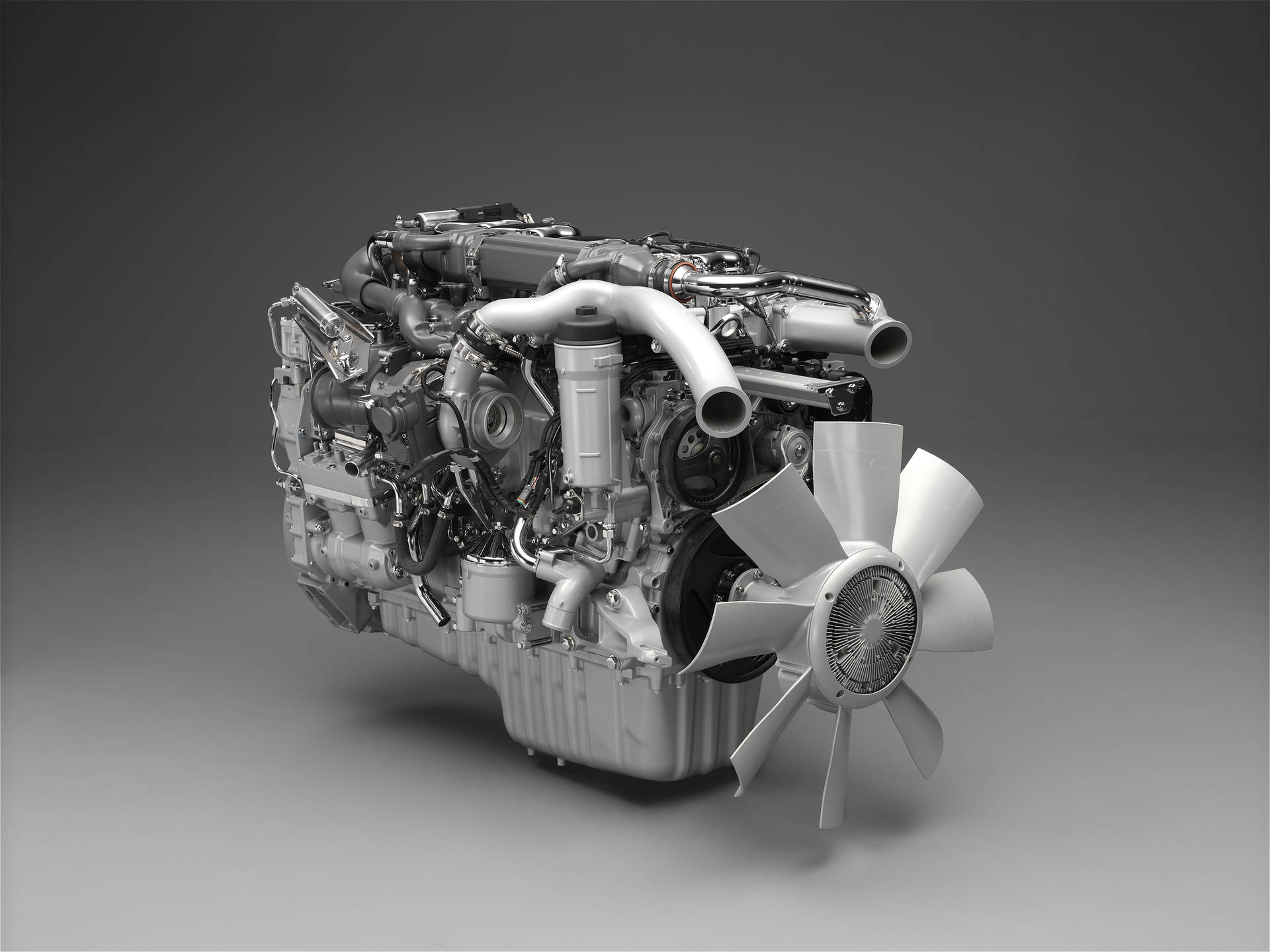 3D Mechanical Engine in a Sleek Gray Design Wallpaper