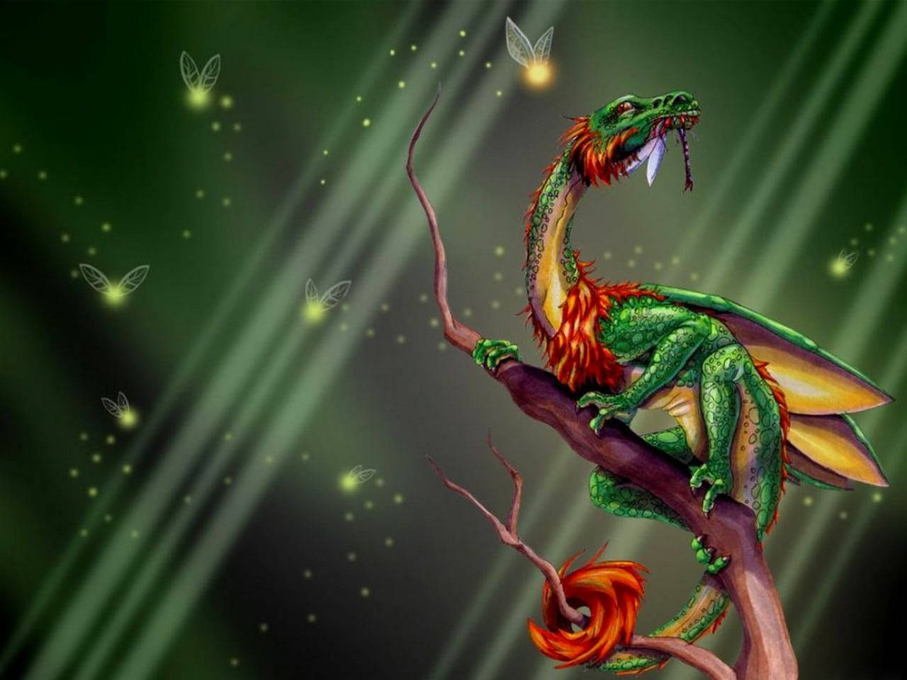 3D Green Mystical Dragon Wallpaper