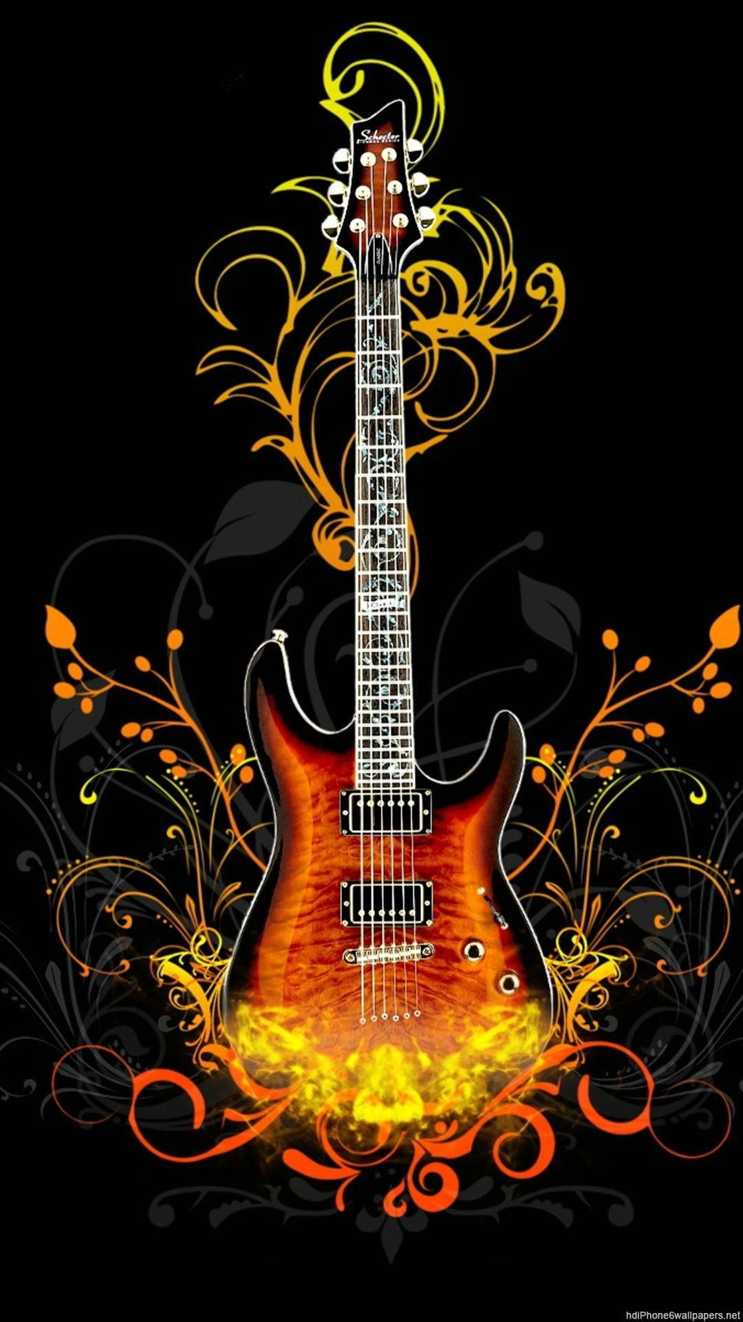 Stunning 3D Guitar with Floral Patterns Wallpaper