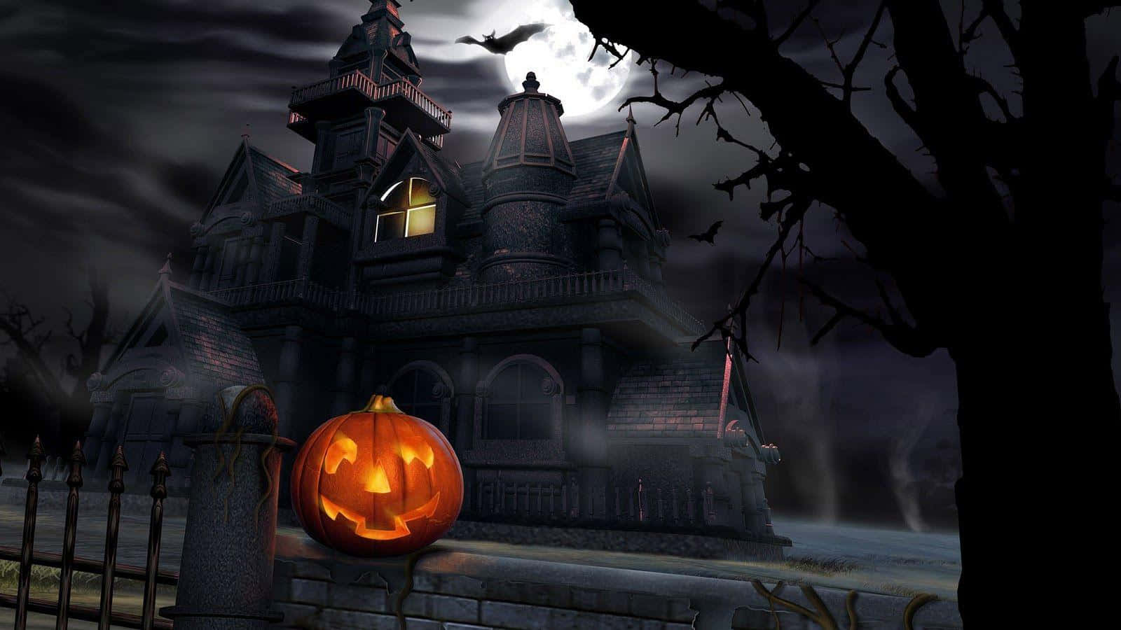 Espeluznantescalabazas De Jack-o-lantern En 3d En La Noche De Halloween. Fondo de pantalla