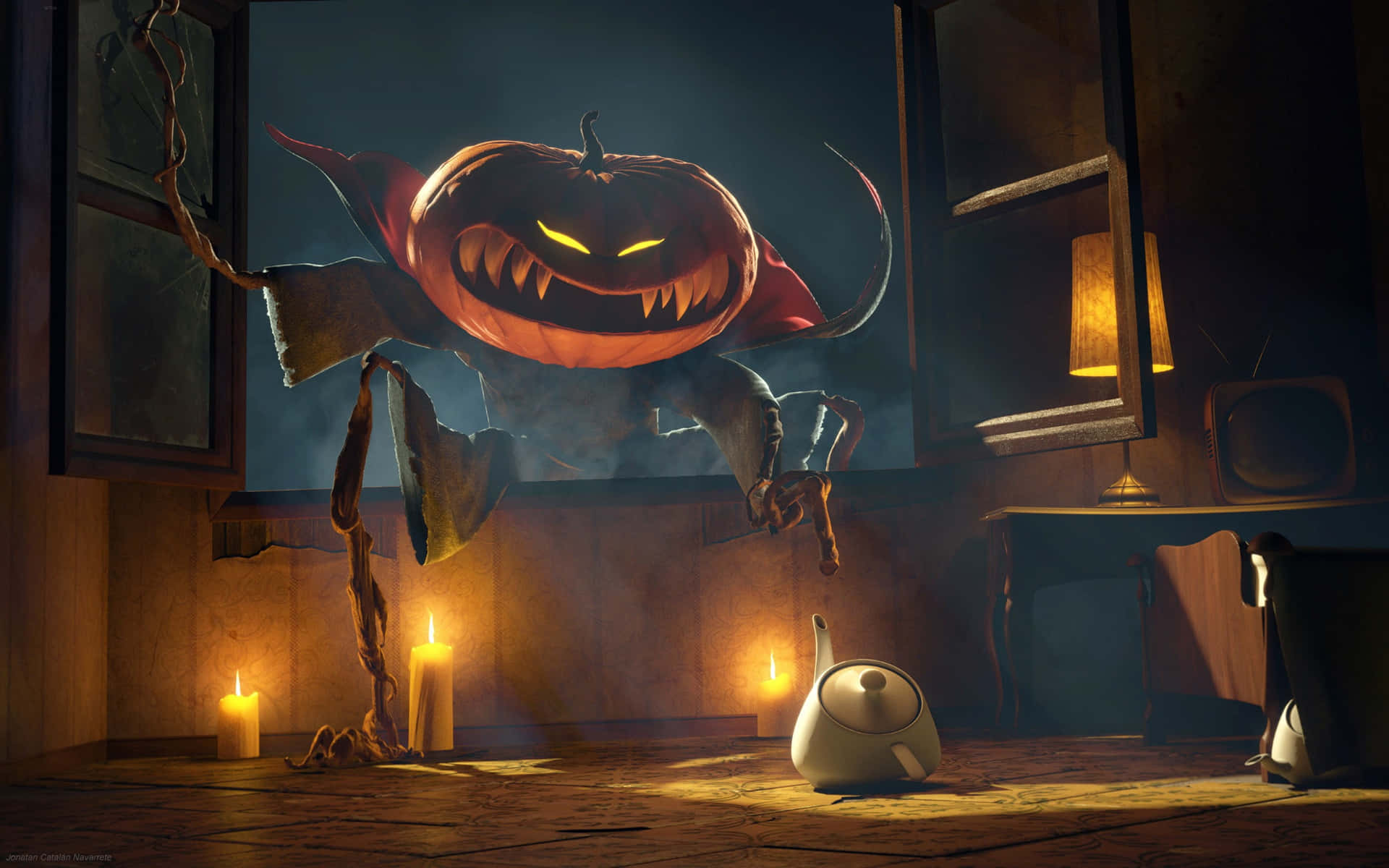 Download Spooky 3D Halloween Night Scene Wallpaper | Wallpapers.com