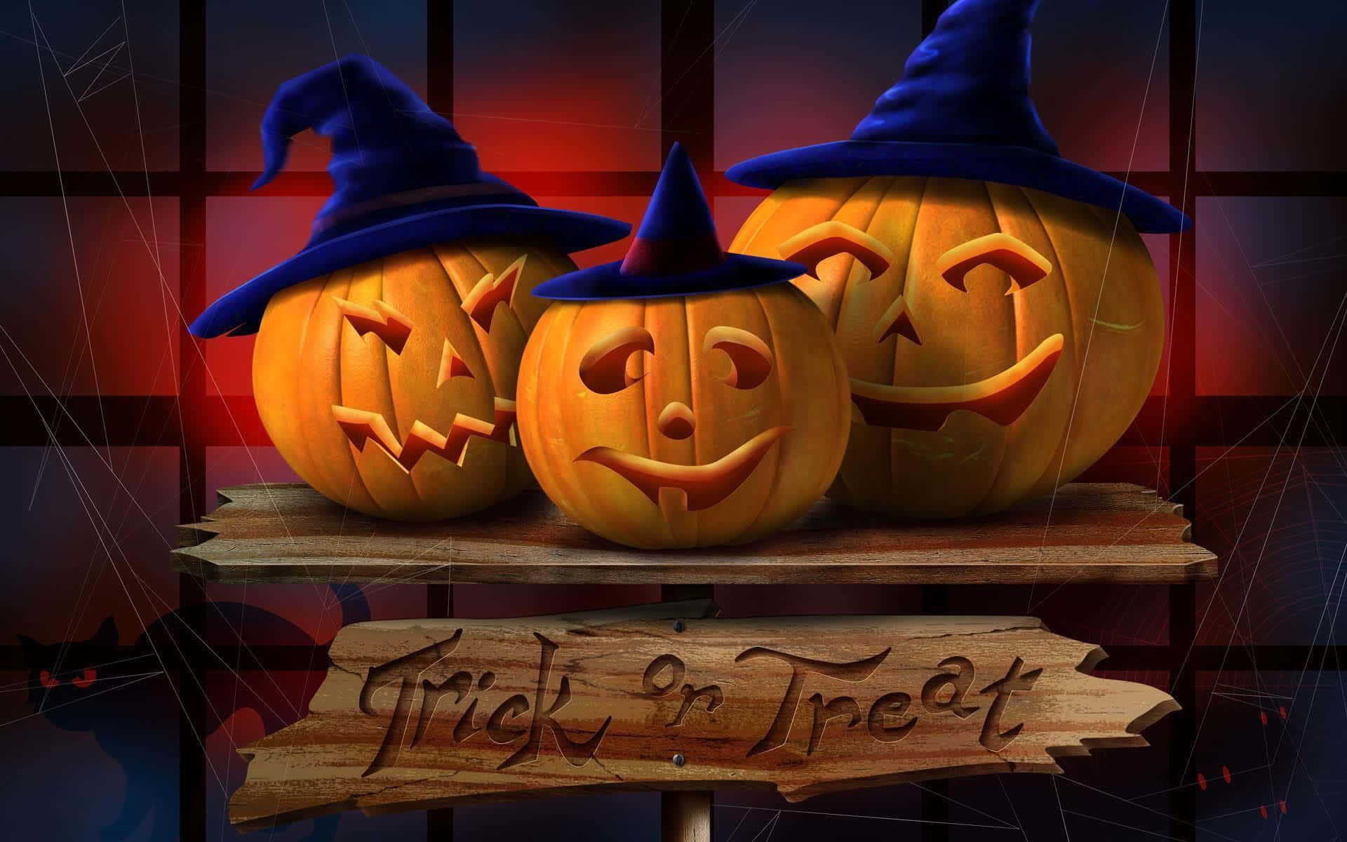 Spooky 3D Jack-o'-Lantern Scene Wallpaper