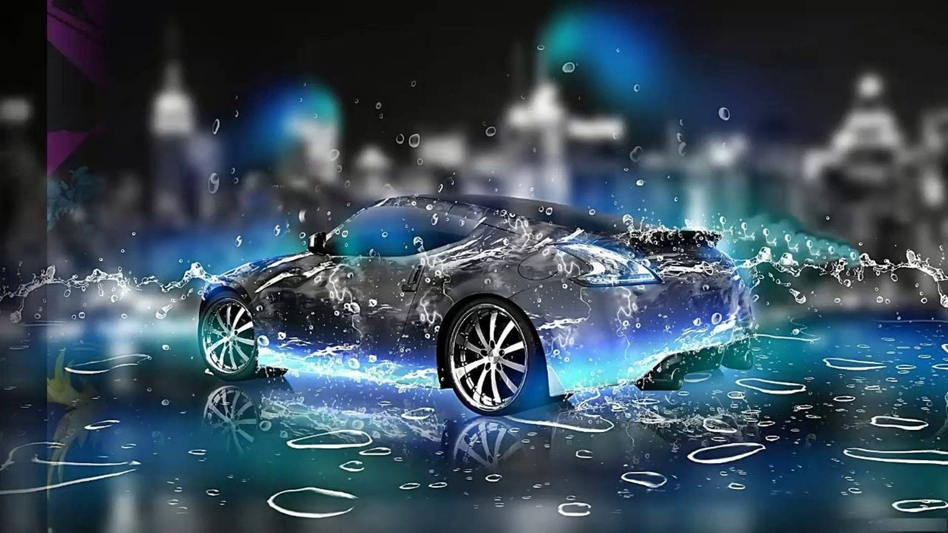 3d Hd Glowing Matchbox Car In The Rain Wallpaper