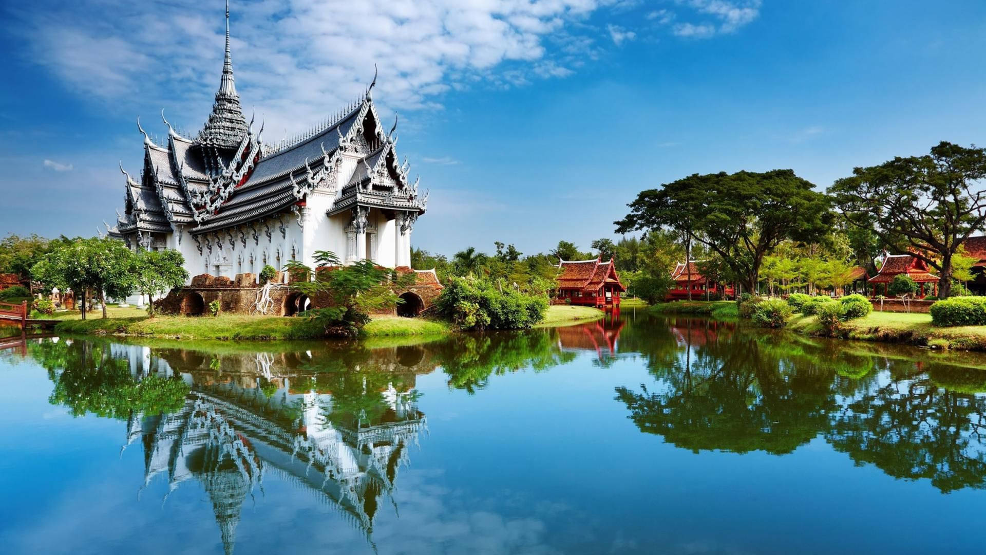3d Hd Thailand Lakeside Temple Wallpaper