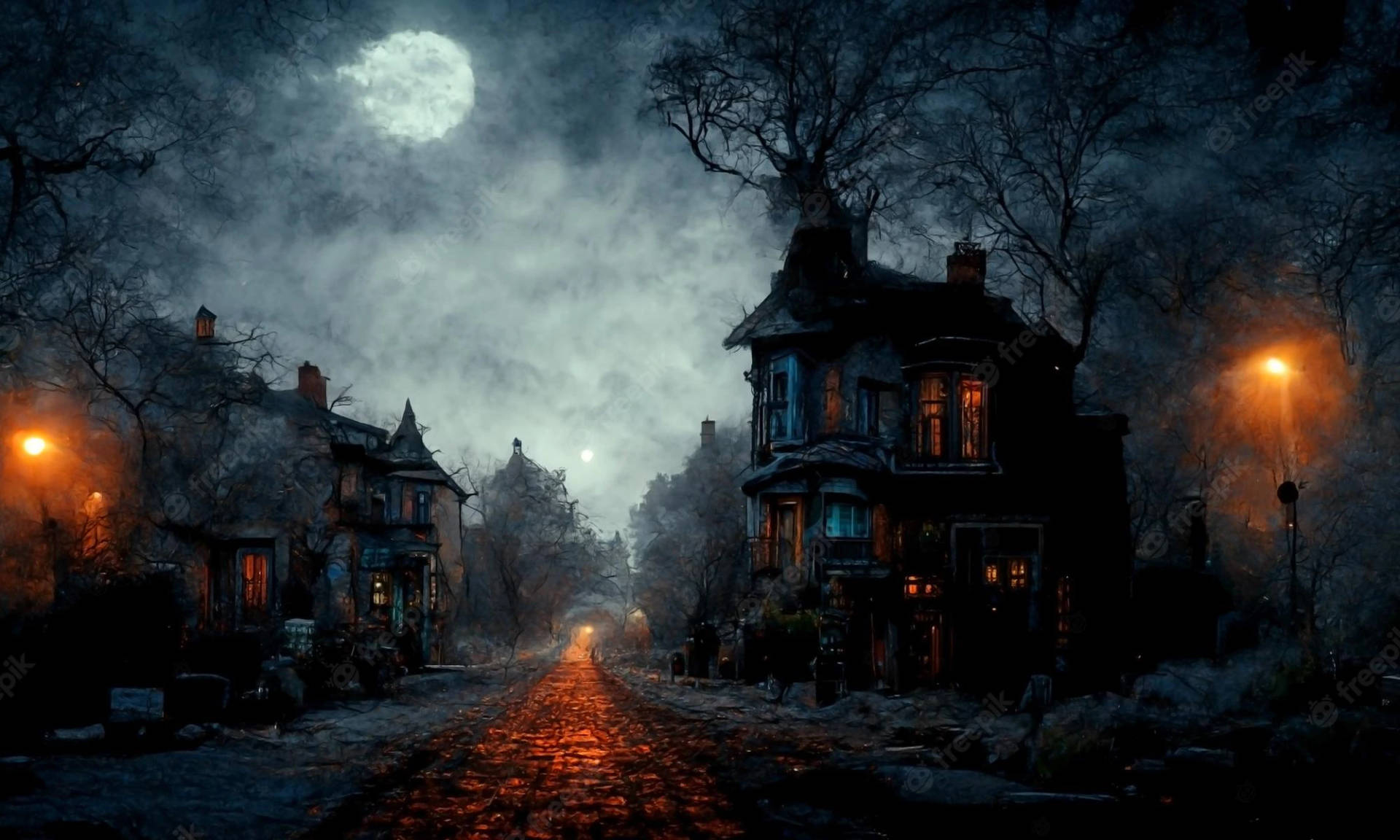 3d Horror Haunted Street Background