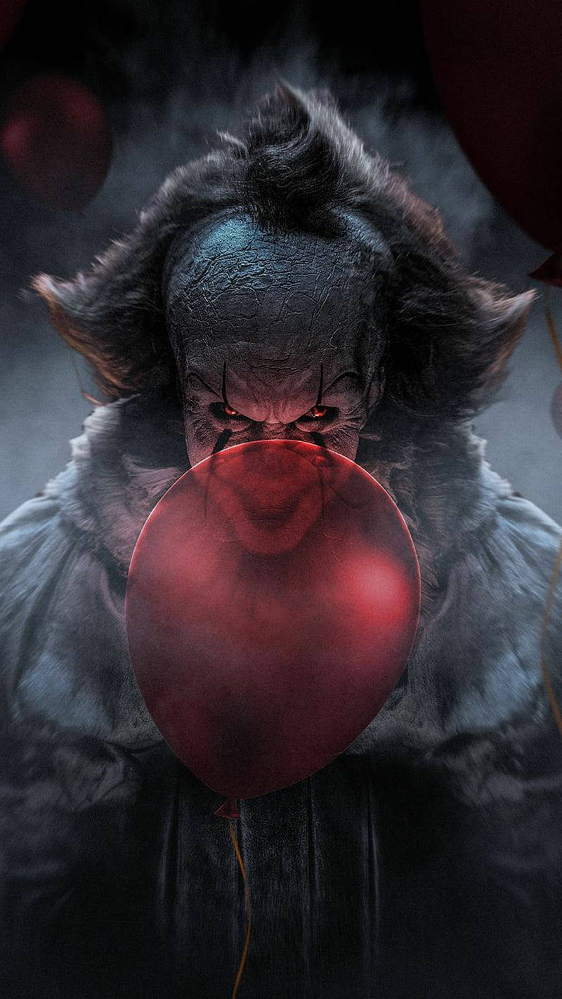 3d Horror Pennywise With Red Balloon Background