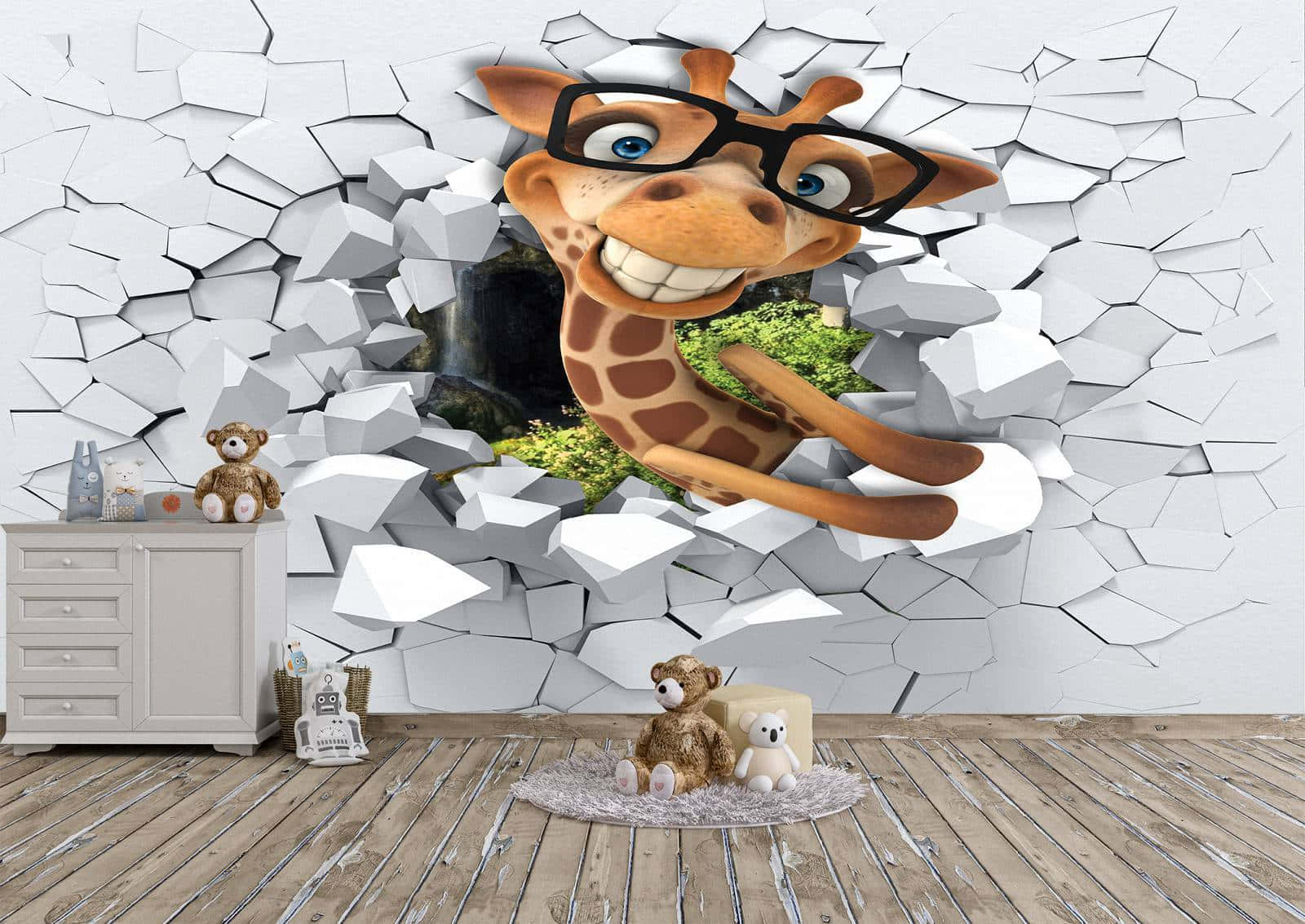 3D Illusion Of A Cute Giraffe Wallpaper