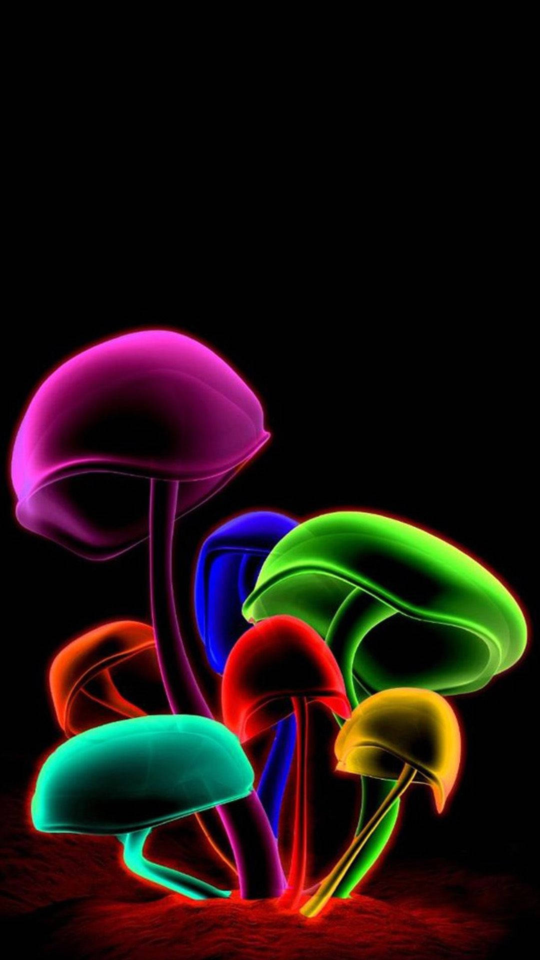3d Iphone Neon Mushrooms Wallpaper