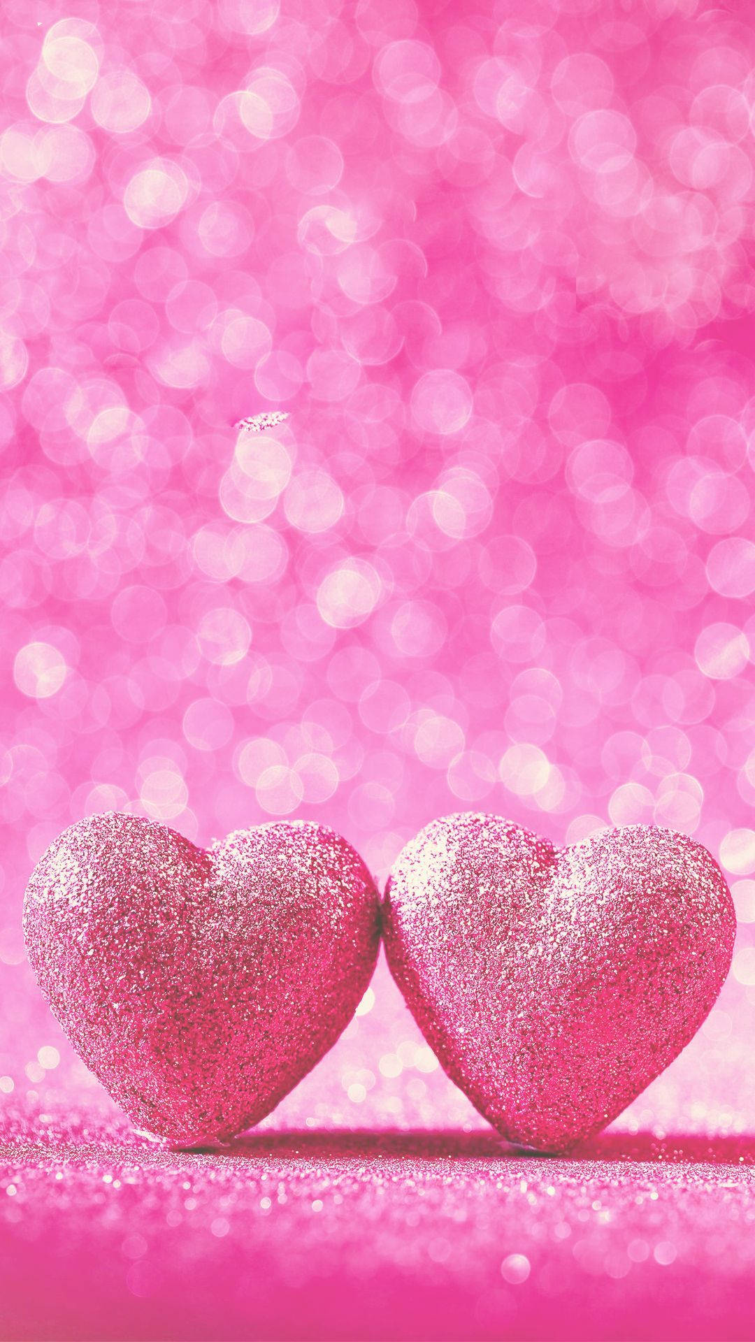 3d Iphone Pink Glittered Hearts Wallpaper