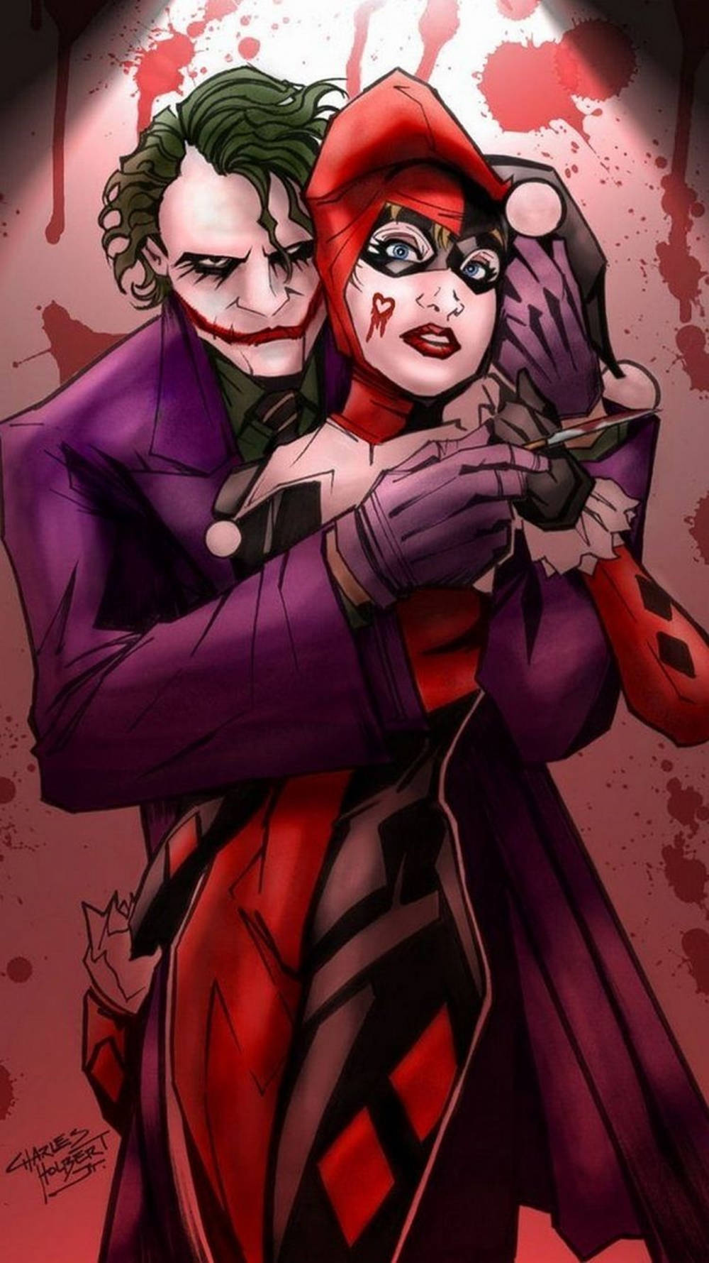 3d Joker Iphone Hugging Harley Quinn Wallpaper