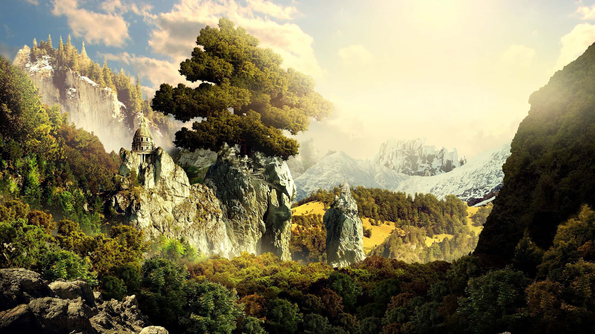 Majestic 3D Landscape with a Pristine Lake Wallpaper
