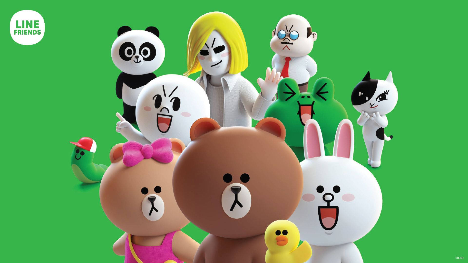 Playful Gathering of LINE FRIENDS Characters Wallpaper