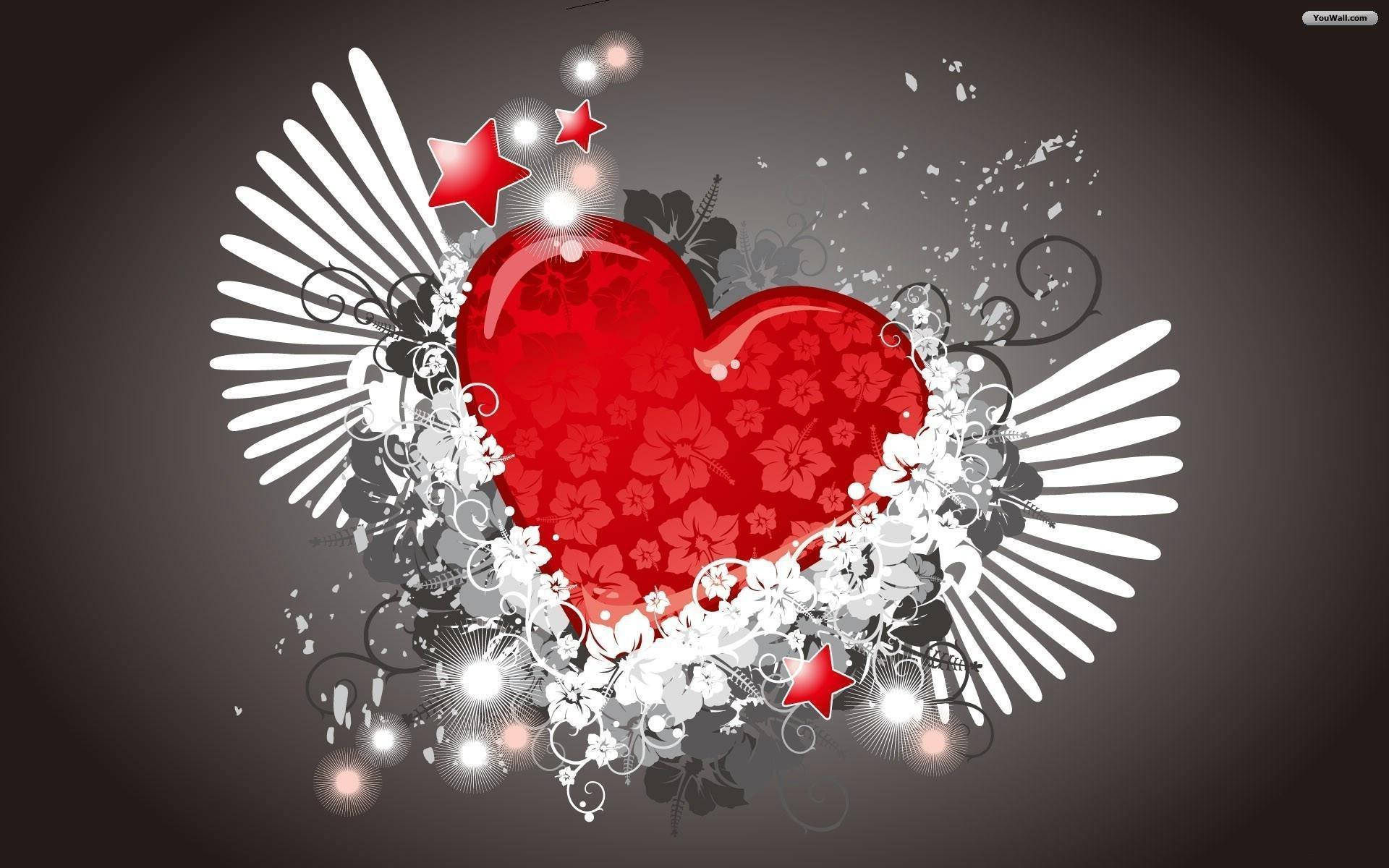 3d Love Heart Wings Wallpaper