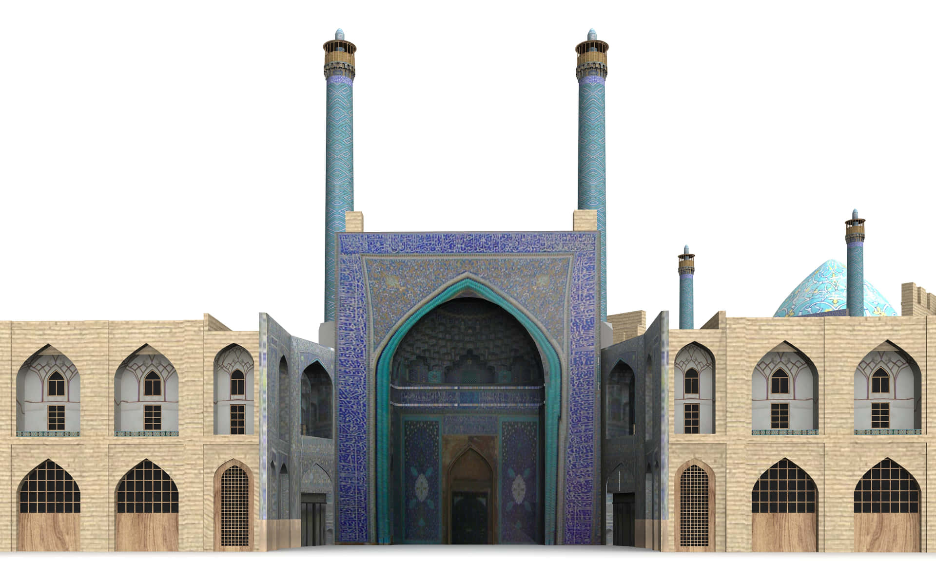 3d Model Of The Outside Of Shah Mosque Wallpaper