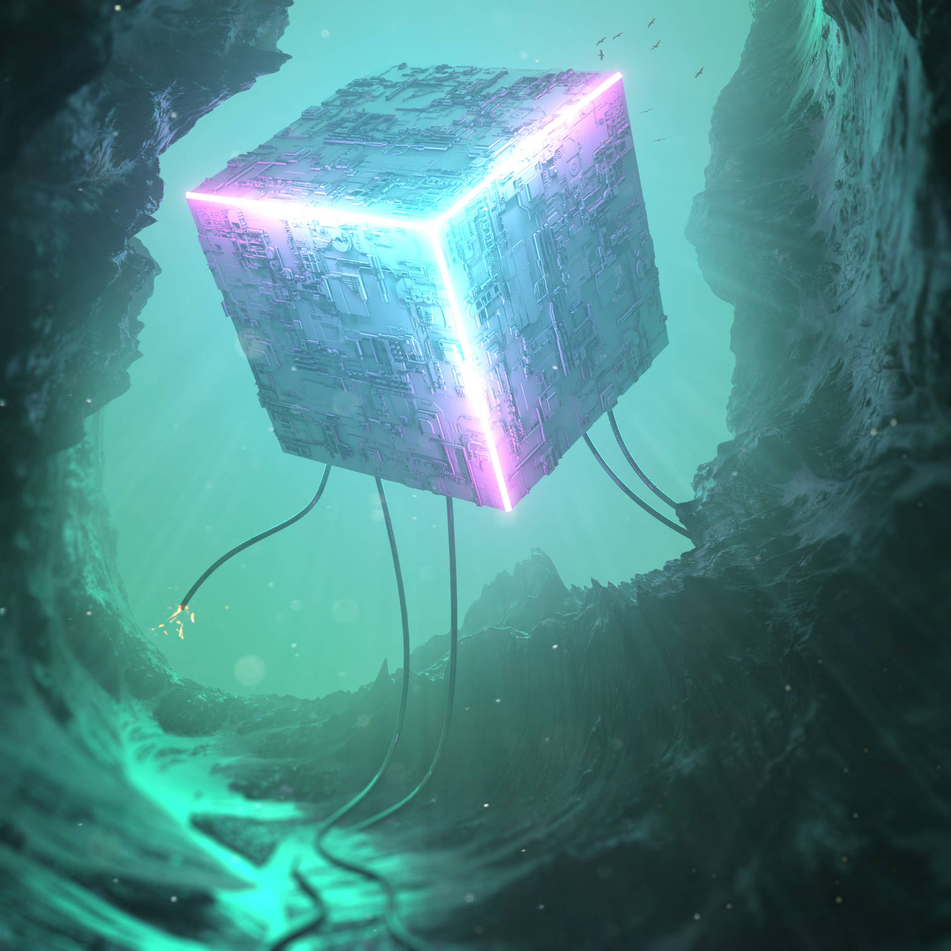3d Neon Floating Cube Wallpaper
