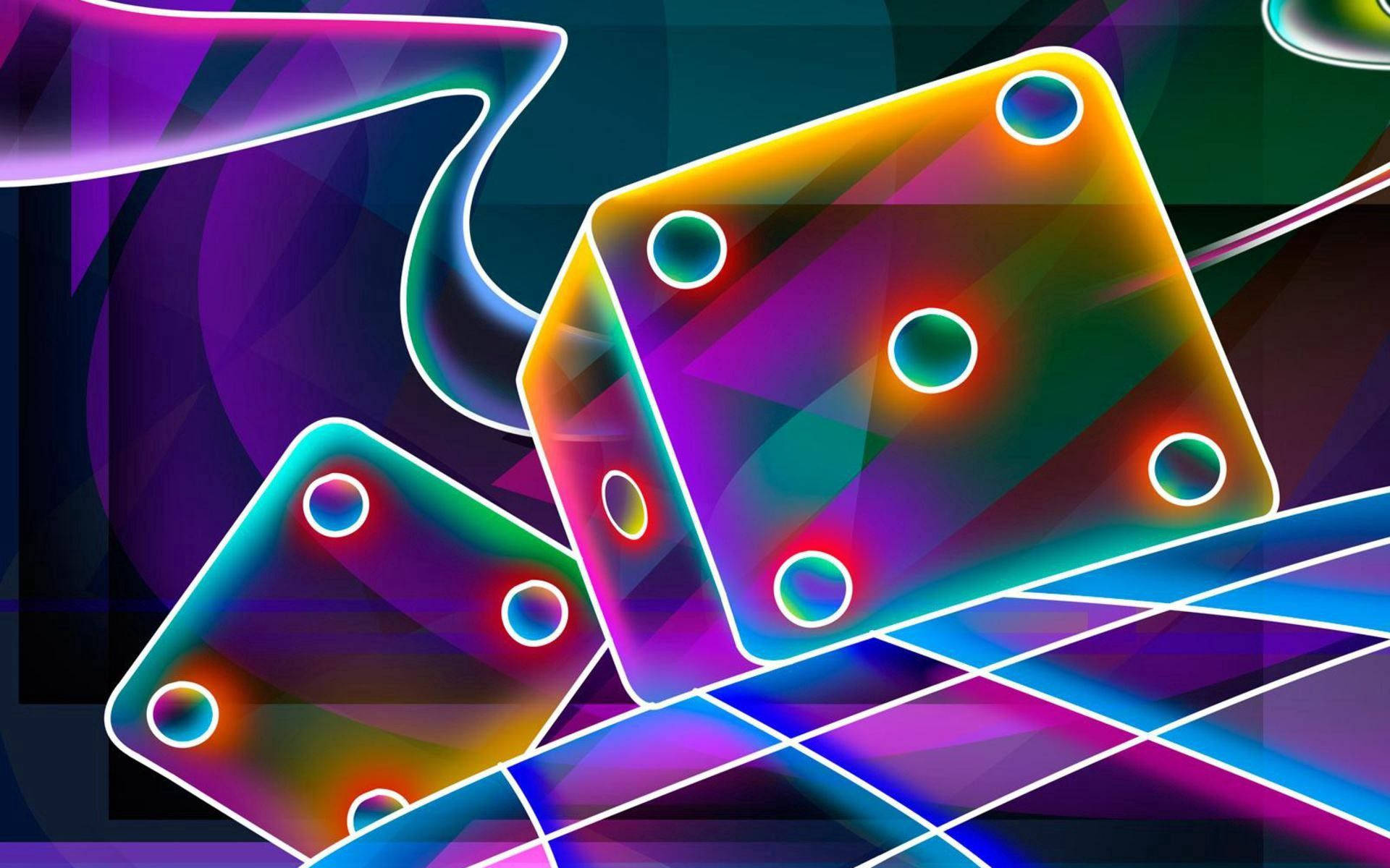 3D neon multicolored psychedelic huge dice wallpaper.