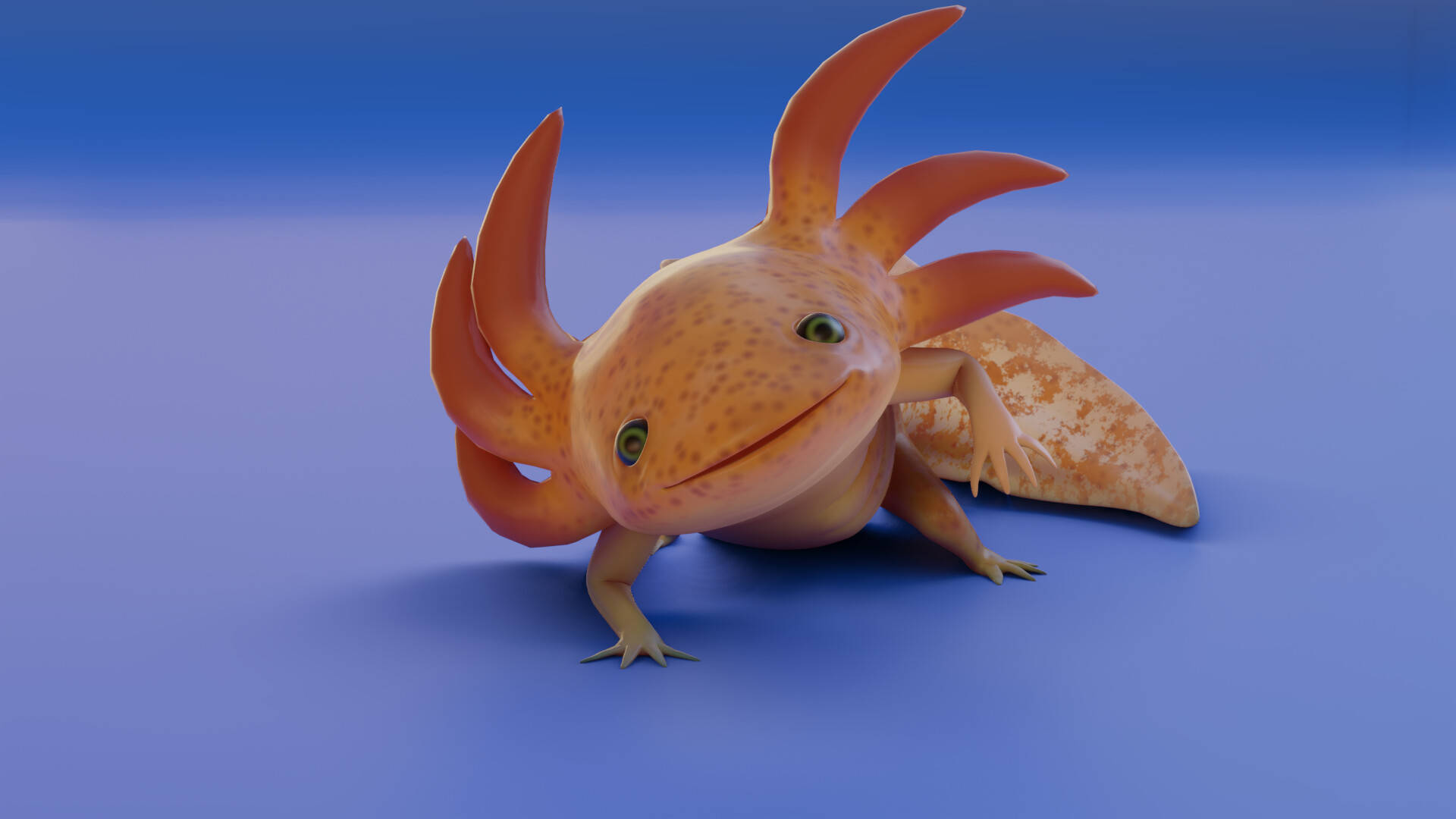 3D Orange Axolotl In Blue Wallpaper