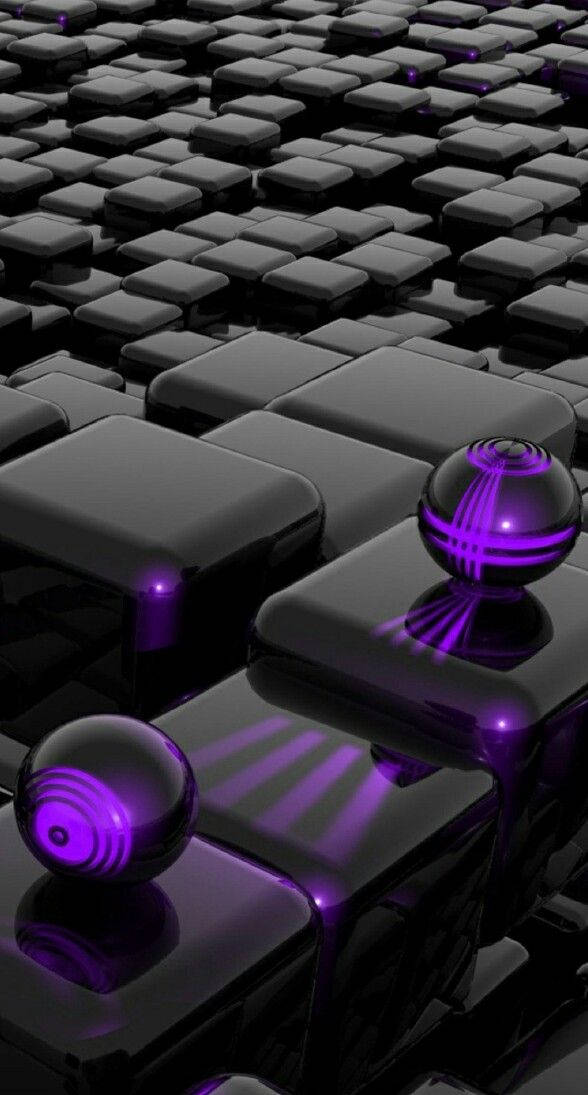 3d Phone Black And Purple Tiles