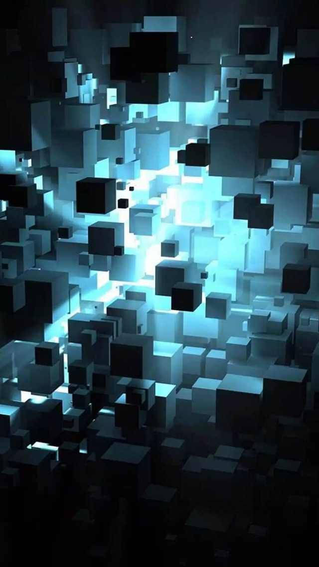 3D Phone Black Glowing Cubes Wallpaper