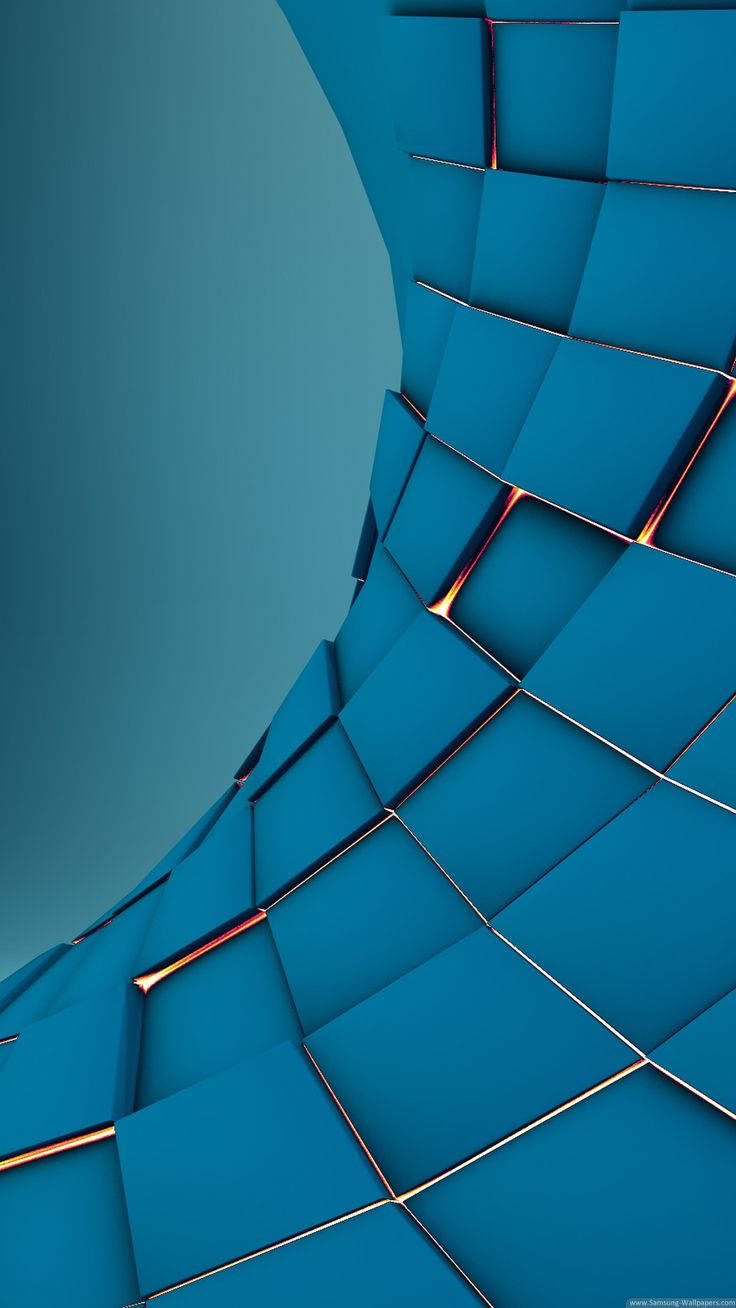 3d Phone Blue Tiles Sloped Pattern Wallpaper