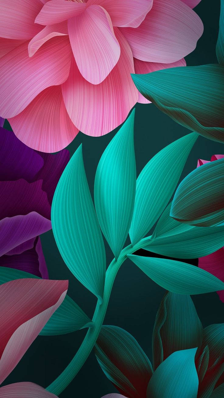 3d Phone Pink Petals And Green Leaves