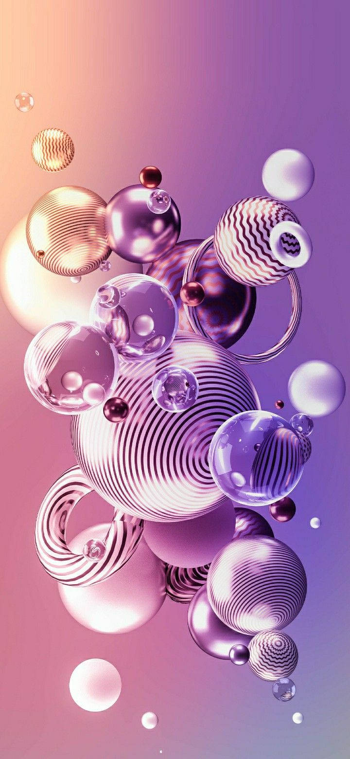 3d Phone Pink Purple Bubbles