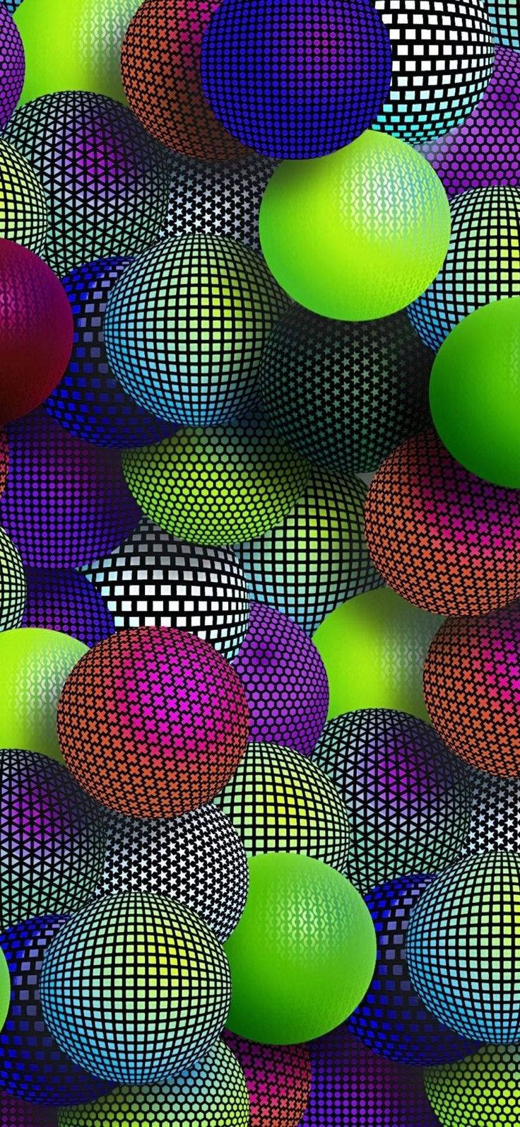 3d Phone Stacked Colorful Patterned Balls Wallpaper