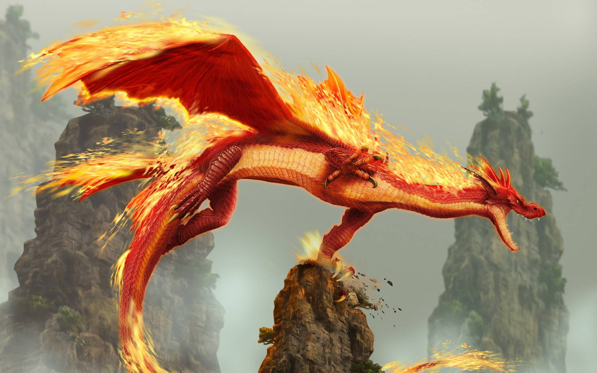 3d Photo Of A Red Burning Dragon Wallpaper