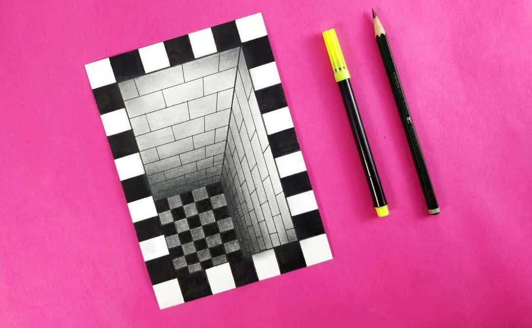 Eineschwarz-weiße Zeichnung Eines Raumes Mit Einem Bleistift.