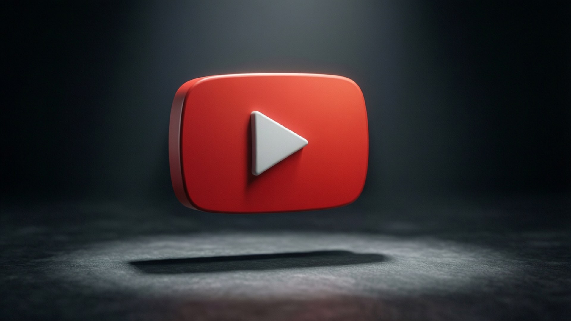 Realistic 3D YouTube play button with shadows on dark wallpaper.