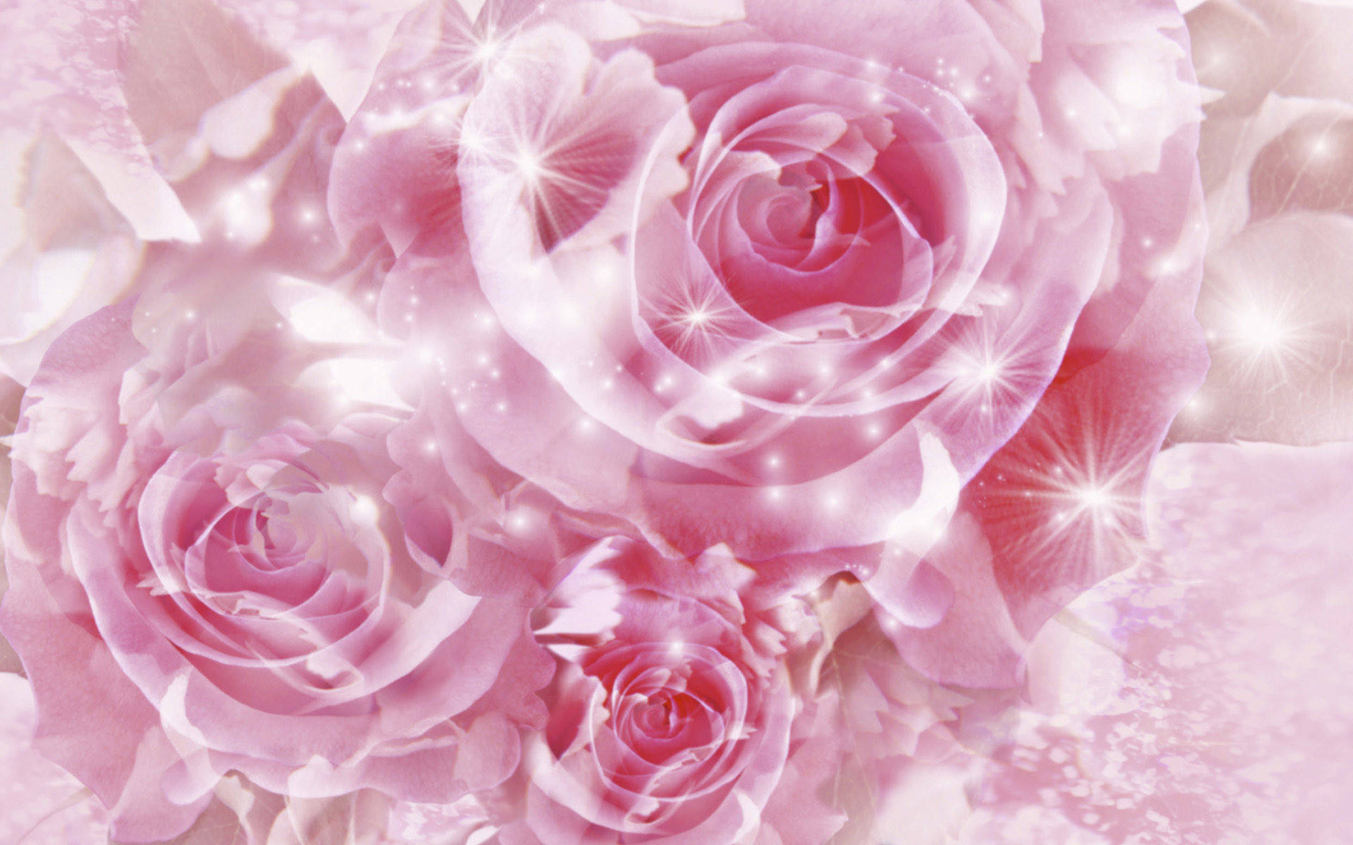 3D Pæne Pink Glitterende Roser Wallpaper