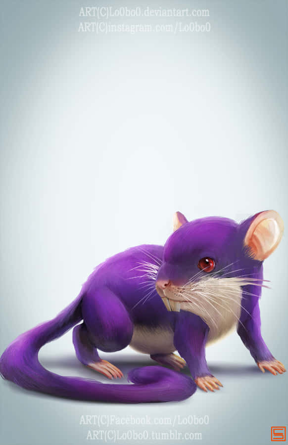 3d Realistic Art Of Pokémon Rattata With Purple Fur And Red Eyes. Wallpaper