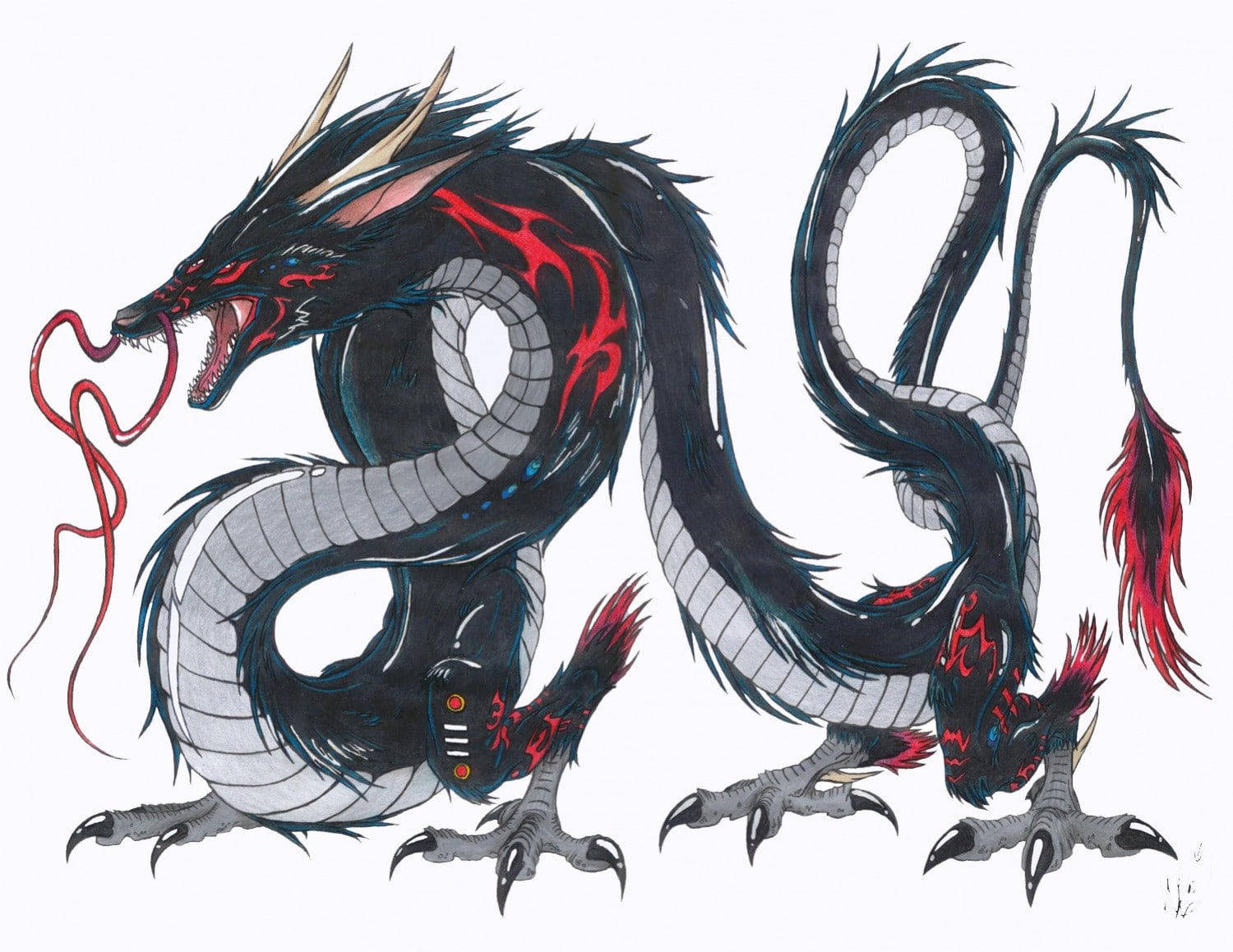 3d Red And Black Dragon Illustration Wallpaper