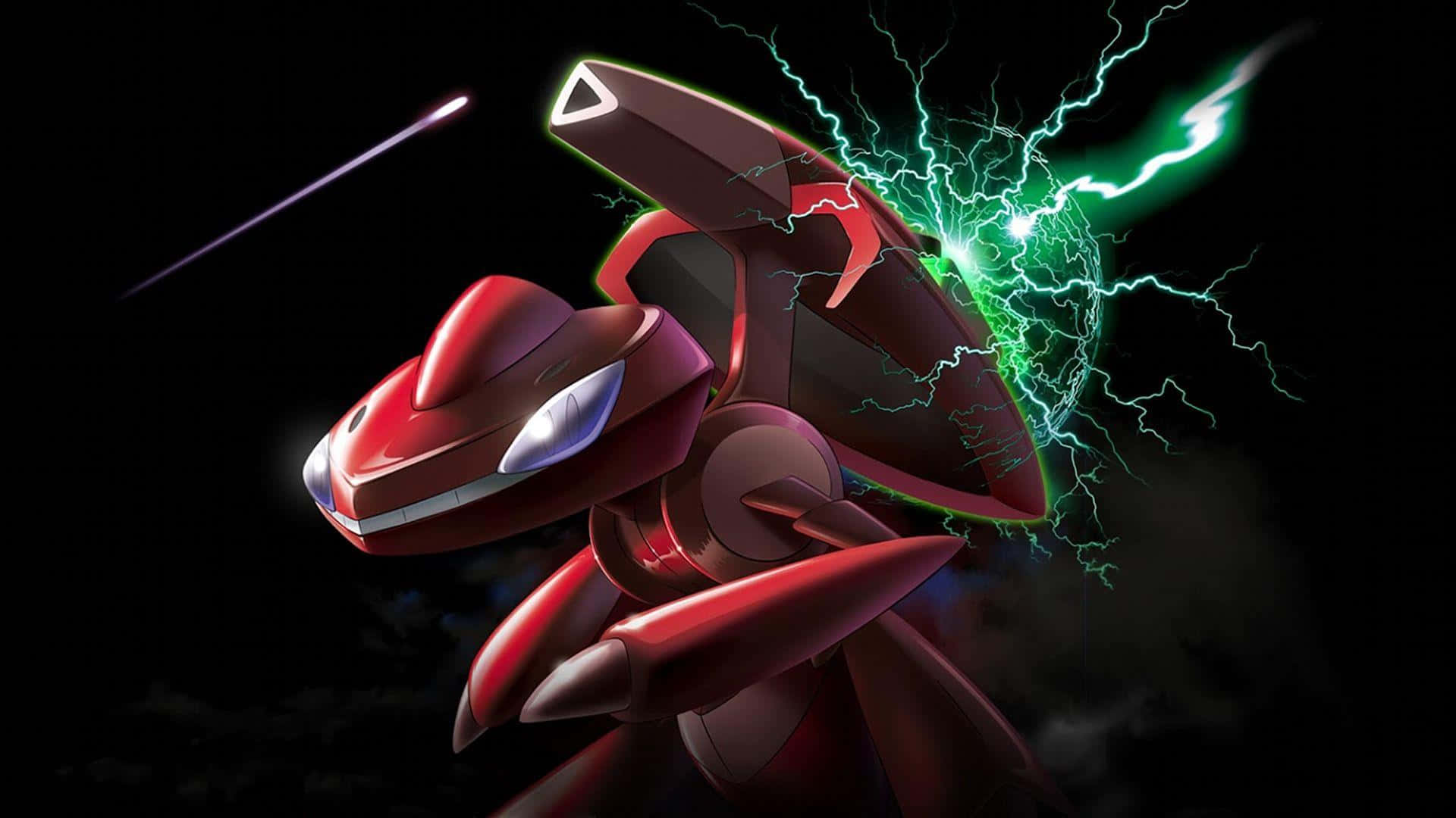 3D Red Genesect On Black Background Wallpaper