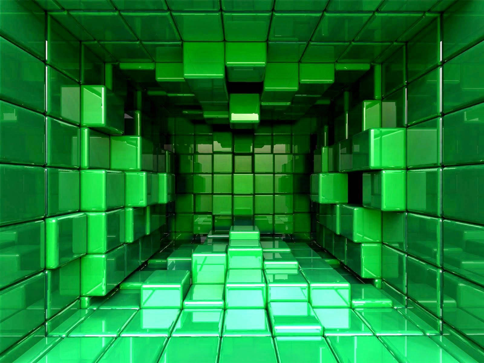 3d Room Of Green Cubes