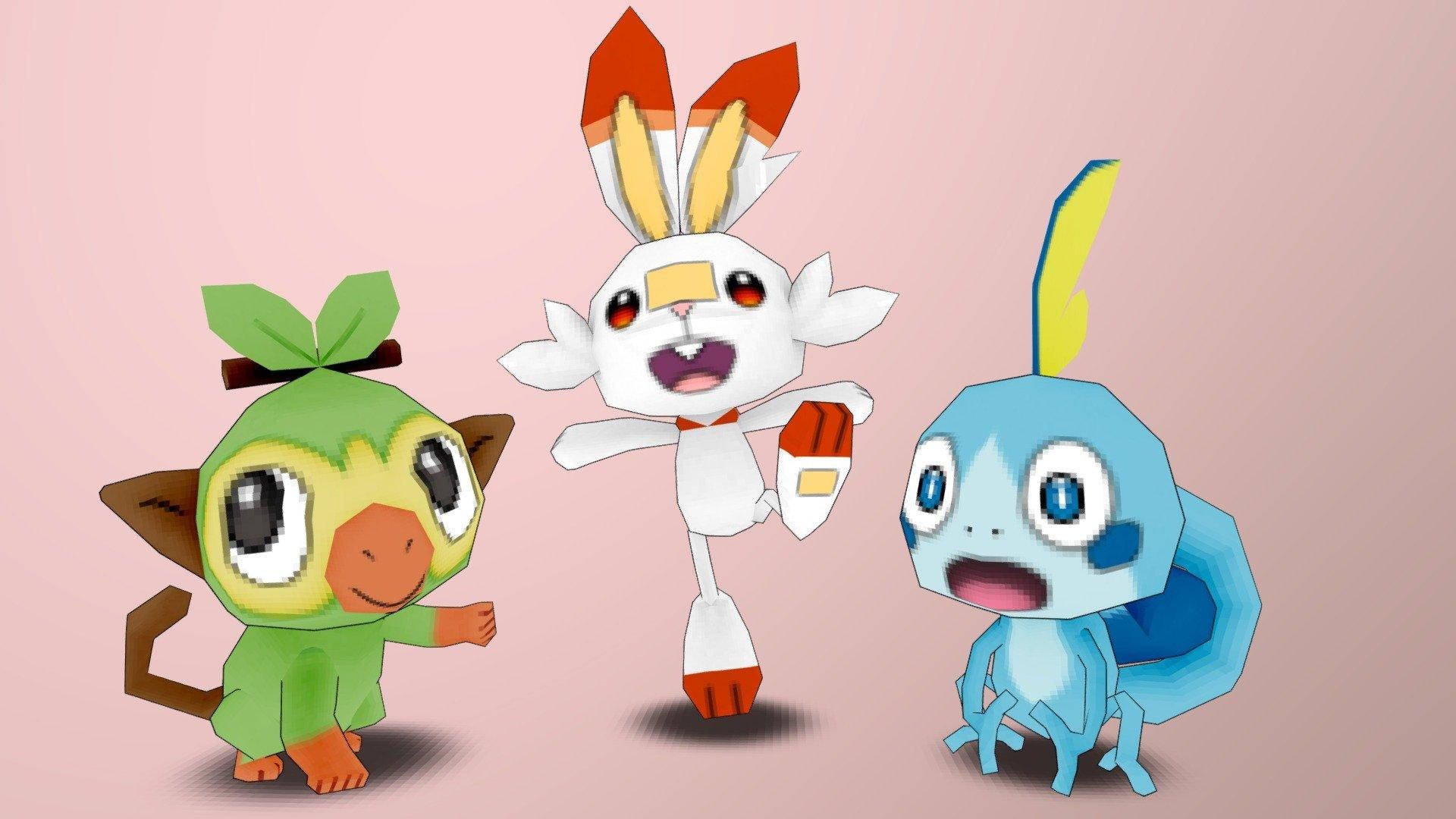 3d Scorbunny And Other Starters Wallpaper